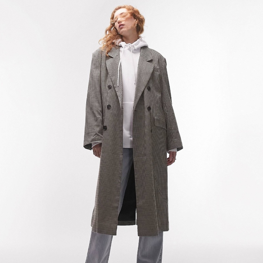 Topshop check oversized dad coat in neutral Size 6